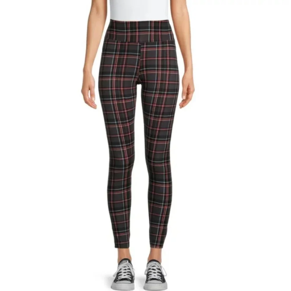 Women’s XXXL Black Plaid Leggings High Waisted Stretchy Skinny Pants for Casual